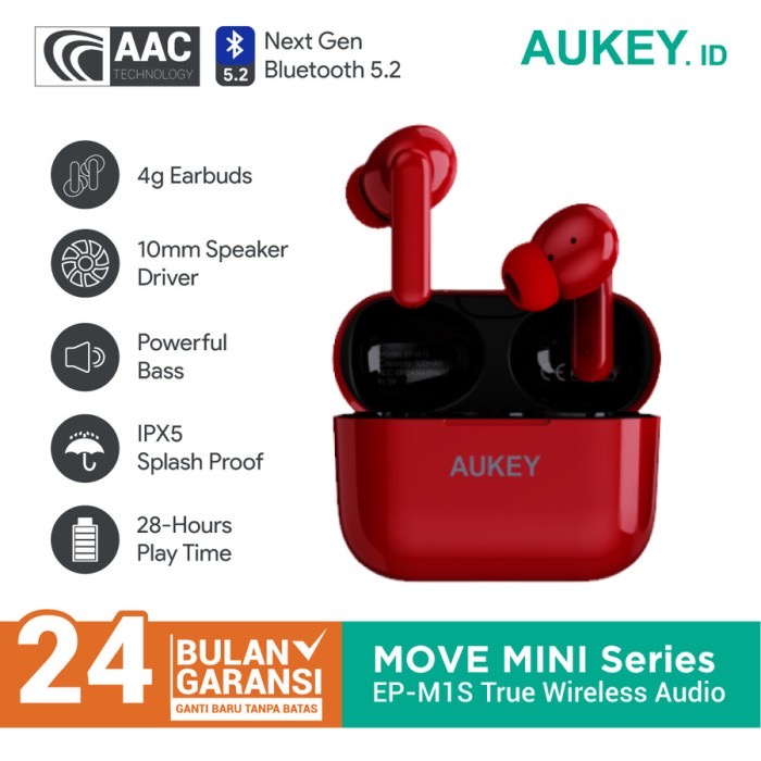 Aukey Earphone Bluetooth TWS Move Series Mini S With BT 5.2 IPX5 - SKU : 501421 / 501422 / 501423 / 501424 - EP-MIS - Garansi Resmi 2 Tahun
