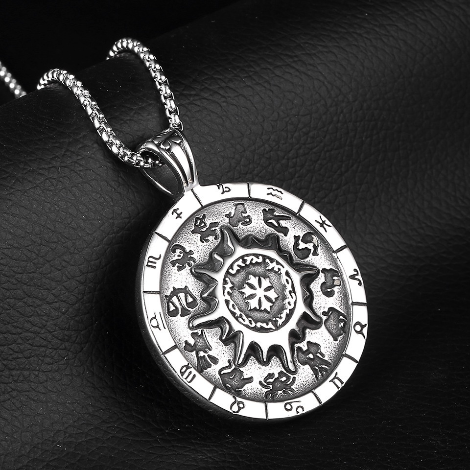 Kalung Rantai Liontin Bulat Bahan Stainless Steel Gaya Hip Hop Untuk Pria Dan Wanita