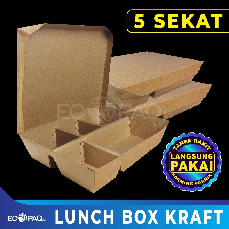 Lunch Box SEKAT 5 - Kotak Bento Sekat 5 - Kraft Coklat (20 pcs)