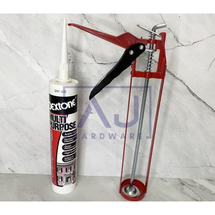 Adhesive Dextone Lem Silicone Sealant / Lem Kaca Akuarium + Alat Tembak