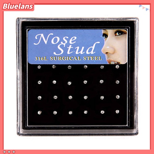 12 Pasang Cincin Stud Tindik Tubuh Hidung Bibir Bahan Stainless Steel Aksen Berlian Imitasi Untuk Wanita