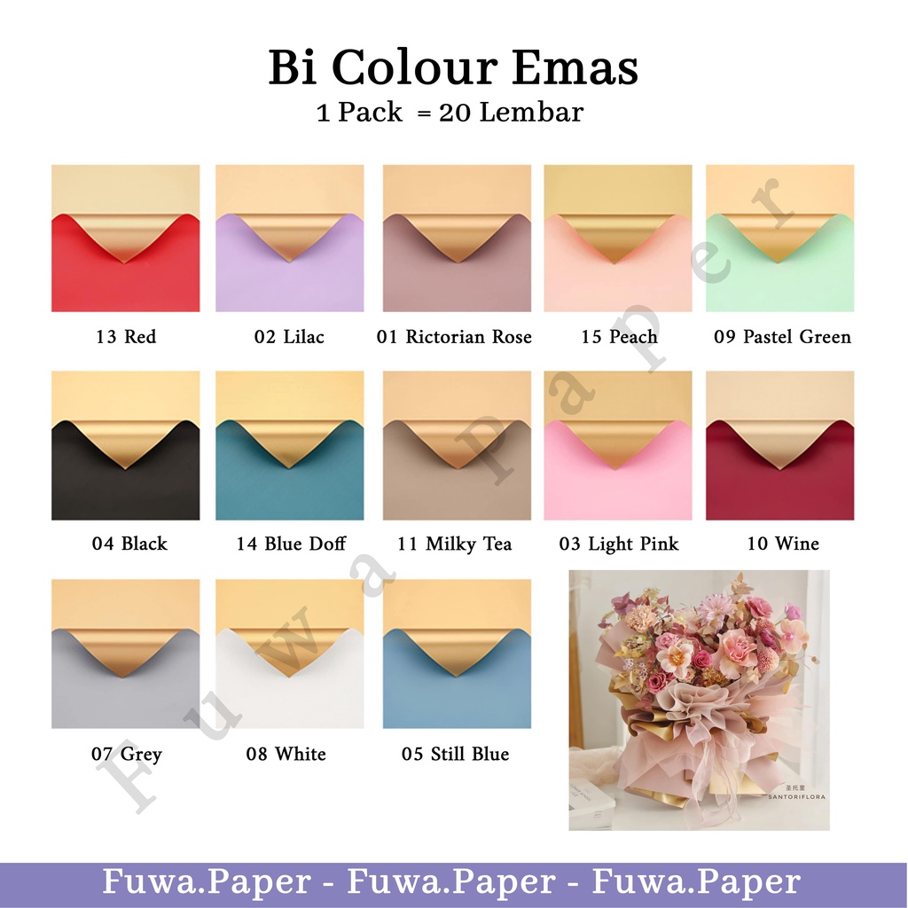 

(20 LEMBAR) BI COLOUR EMAS Kertas Bunga - Korean Wrapping Paper Waterproof / Kertas Buket Bunga Perlengkapan Florist Cellophane (1 Pack = 20 Lembar) FUWA FLOWER PAPER WRAPPING