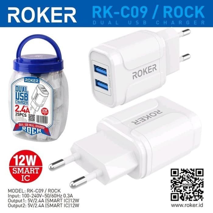 BATOK CHARGER ROKER ROCK RK-C09 2USB 2.4A - ADAPTOR CHARGER PERPCS