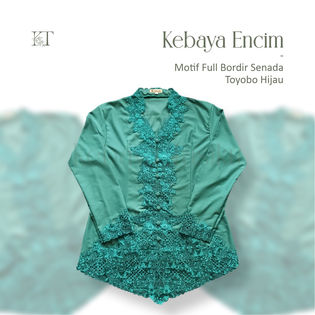 Kebaya Encim Modern Tangan Panjang Bordir Senada Toyobo Hijau