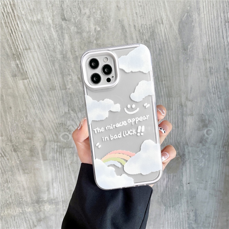 3 In 1 Soft Case Bumper TPU Transparan Motif Awan Pelangi Untuk IPhone 11 13 12 Pro MAX XR X XS MAX 6 6S 7 8 Plus SE 2020