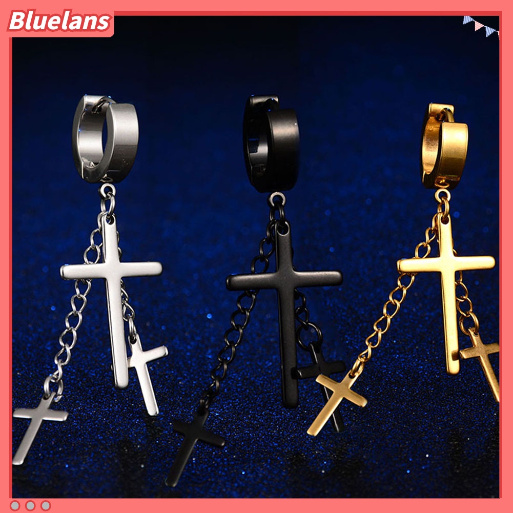 Bluelans Punk Multi-Layer Cross Dangle Huggie Earrings Women Jewelry Charm Decor Gift
