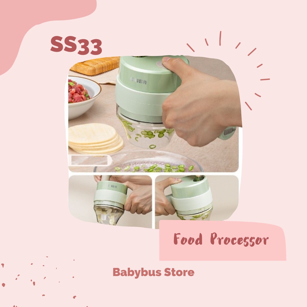 BBS SS33 Set Mesin Pemotong Sayuran 4 in 1  Food Chopper Electric Handheld Cooking Hammer USB Charging / Vegetable Cutter Blender Multifungsi