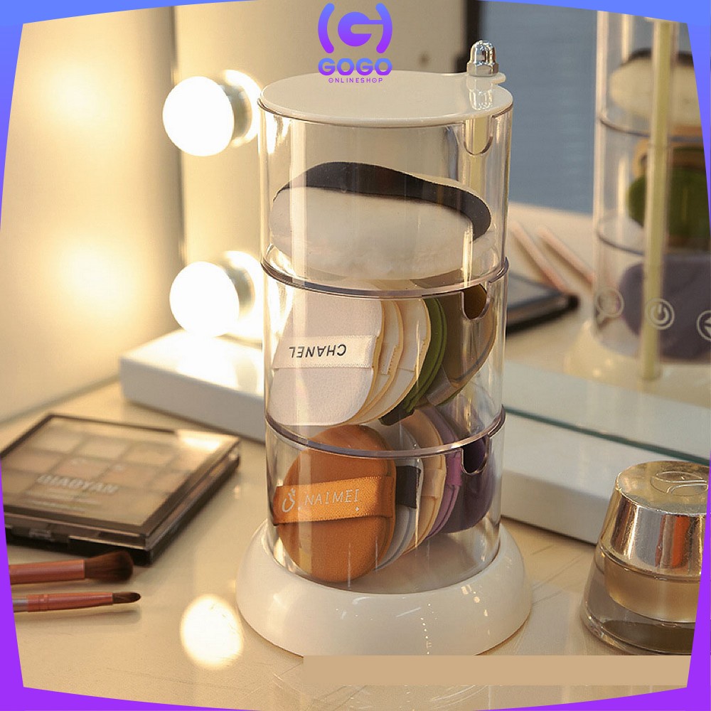 GOGO-K137 Kotak Penyimpanan Spon Puff Kapas Bentuk Bulat Transparan Anti Debu / Storage Organizer Spons Wajah / Kotak Tempat Kapas / Rak Perhiasan Aksesoris Wanita