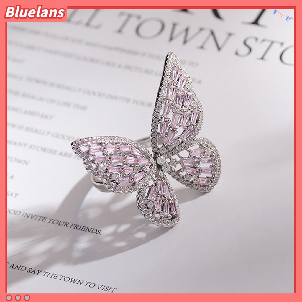 Cincin Model Terbuka Desain Kupu-Kupu Hollow Aksen Berlian Imitasi Untuk Wanita