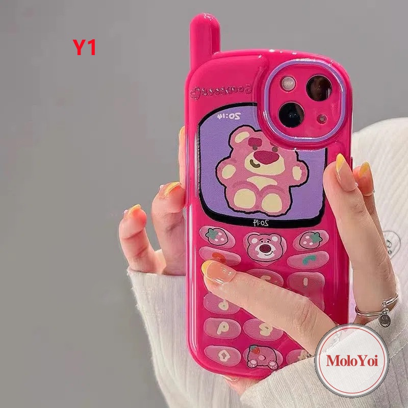 IPHONE Casing Ponsel Kompatibel Untuk Iphone11 12 13 14 Pro Max7 8 Plus XR X XS MAX SE 2020 Kepribadian Retro Kreatif Desain Seluler Kartun Crocodile Strawberry Bear Glossy Soft Cover
