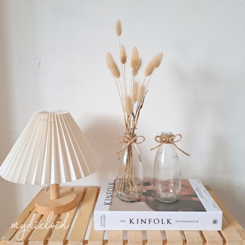 Medium kmi Vas, Vas Bunga Botol Kaca Tali Rami, Vas Bunga Kaca Aesthetic Rustic Nordic Vintage Scand