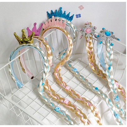 Bando Anak Rambut Wig Kepang  Princess Elsa Frozen / Bandana Anak MAHKOTA  SKU A37