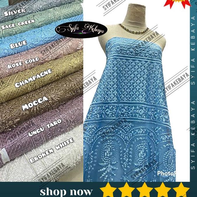 BISA COD ✔️Kain Brokat Tile Bahan Kebaya Lace Brukat Tulle Zuhair Bordir Motif Mewah Premium Burkat Tille|RA1