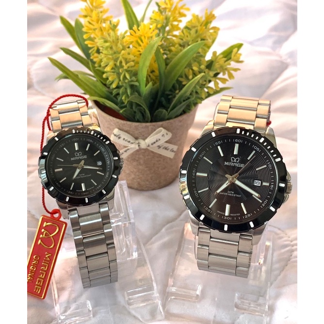 JAM TANGAN COUPLE MIRAGE 8549 SILVER BLACK
