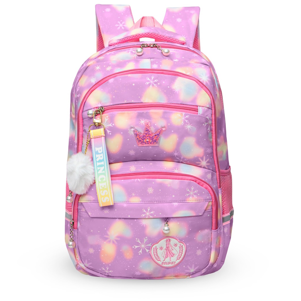 Tas Ransel Sekolah Anak Perempuan Tas Laptop 14 inch SD SMP Import - Goldiesbags-Ungu Ornate 1026