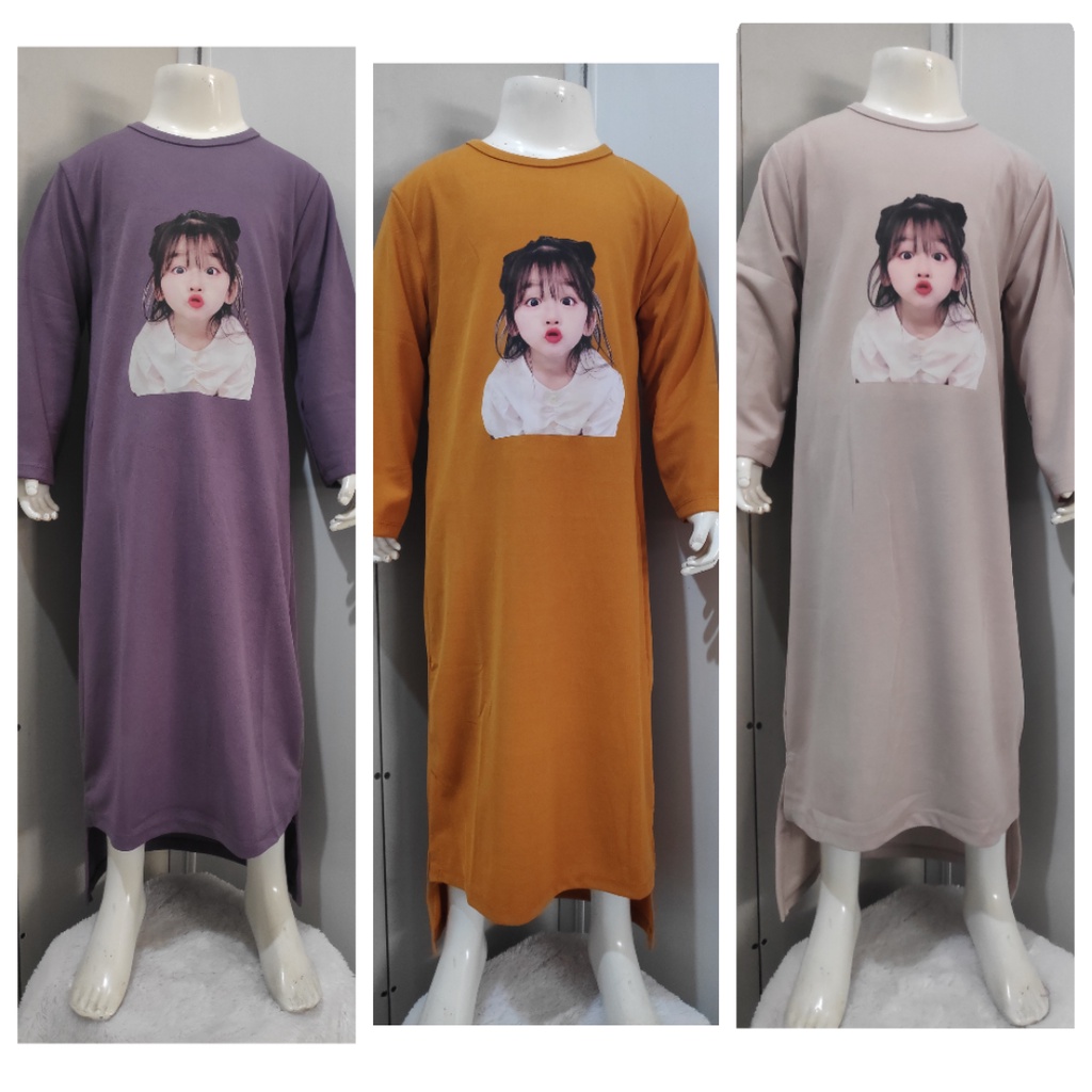 MOMOGI- MIDI DRESS ANAK PEREMPUAN VIRAL / MIDI DRESS DTF KARAKTER WAJAH /Usia 5-10thn