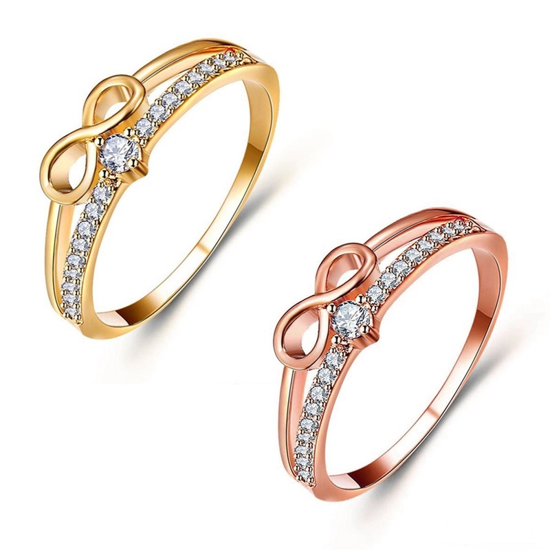 Fancyqube Cincin Jari Bentuk Pita Infinity Cubic Zirconia Untuk Wanita