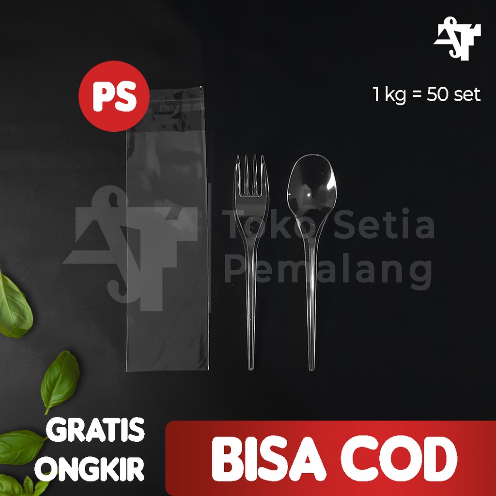 Set Sendok Plastik Bening Garpu Plastik Bening Higienis Murah Kuat Tebal