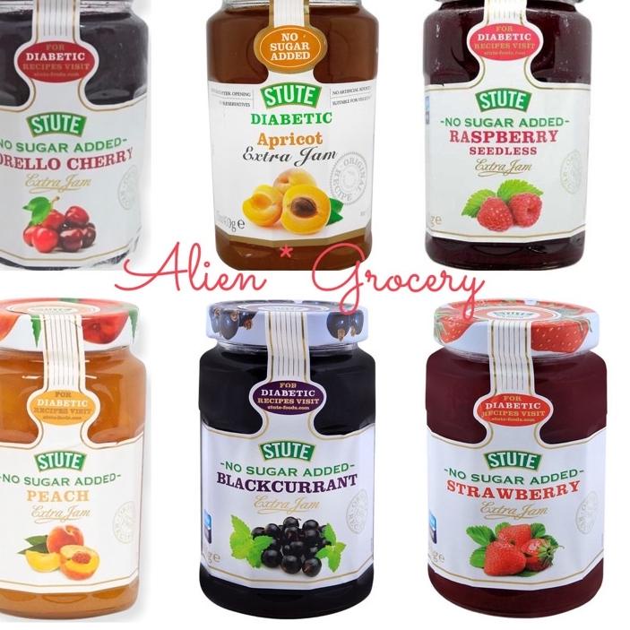 

Ready Stok Stute Diabetic Diet Selai Jam Apricot Strawberry Blueberry Morrelo Cherry Blackcurrant Peach 430gr serbuuu !