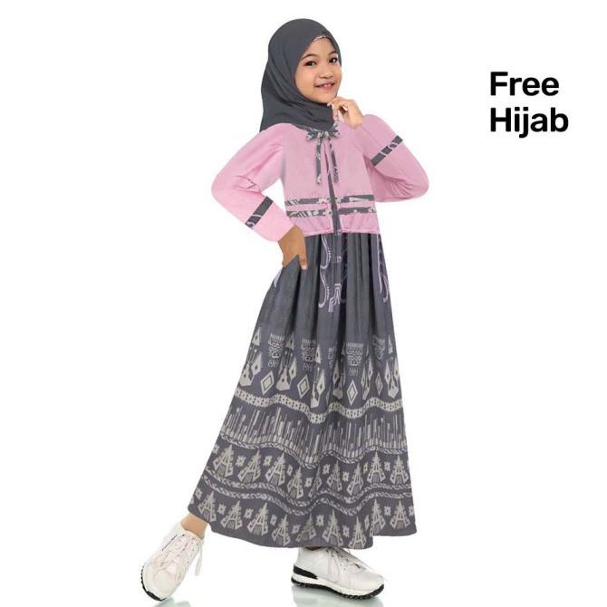 Ulikids Gamis Anak Motif Batik Kombinasi Satin Velvet dan Katun Jepang