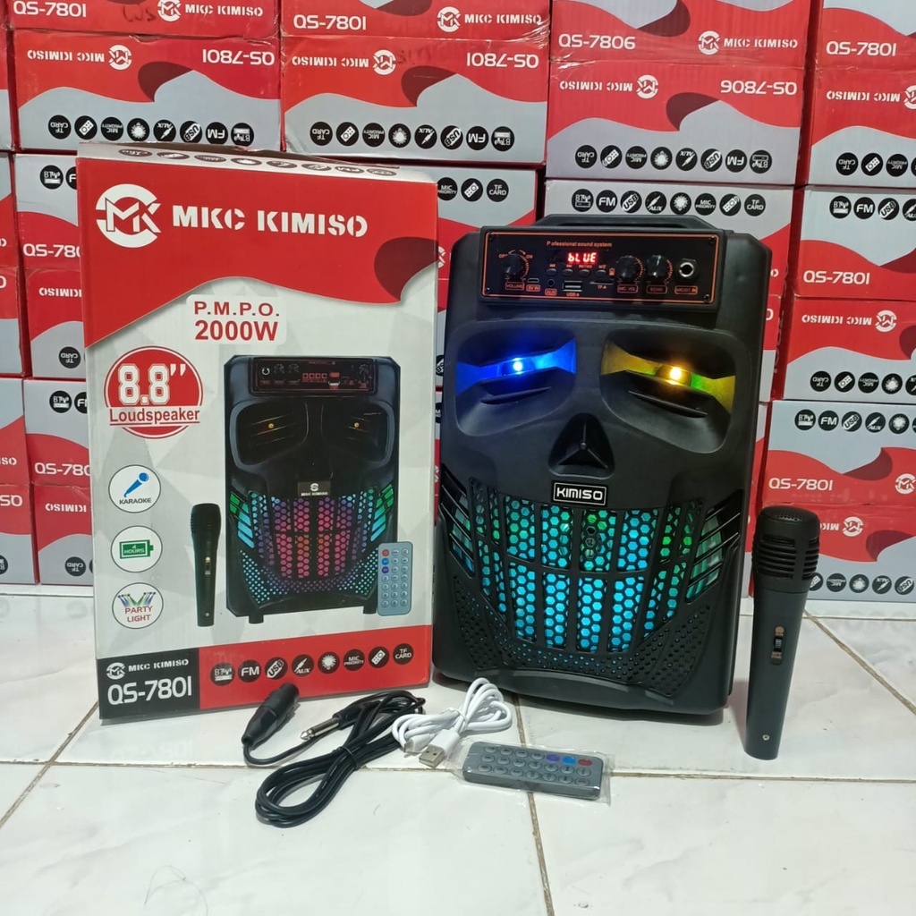 COD SPEAKER WIRELESS BLUETOOTH PORTABEL 8'8 INCH KIMISO QS-7801 BONUS MIC KARAOKE + REMOTE//SPEAKER KARAOKE 7801