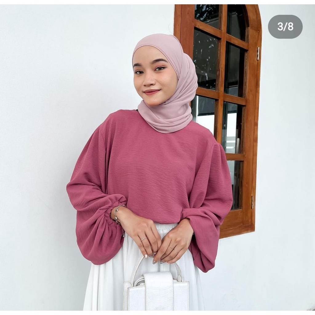 MIKA BLOUSE CRINCLE LENGAN BALON (PLUFFLY) | OUTFIT REMAJA OOTD KEKINIAN