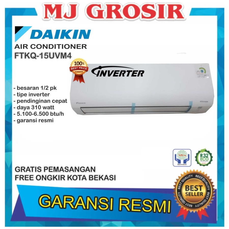 AC DAIKIN FTKQ 15 UVM4 0.5 PK 1/2 PK + PASANG R32 FLASH INVERTER