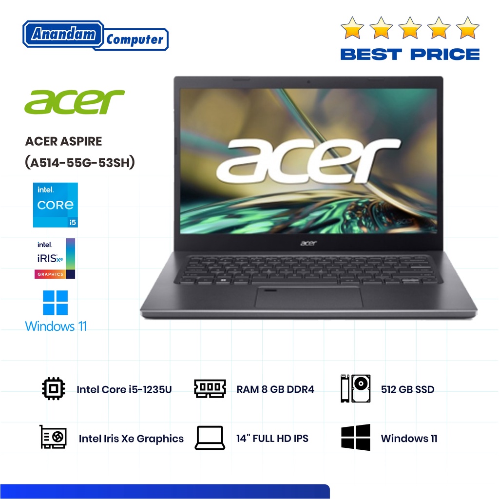 Acer Aspire A514-55G-53SH i5-1235U 8GB SSD 512GB MX550 14' FHD W11+OHS