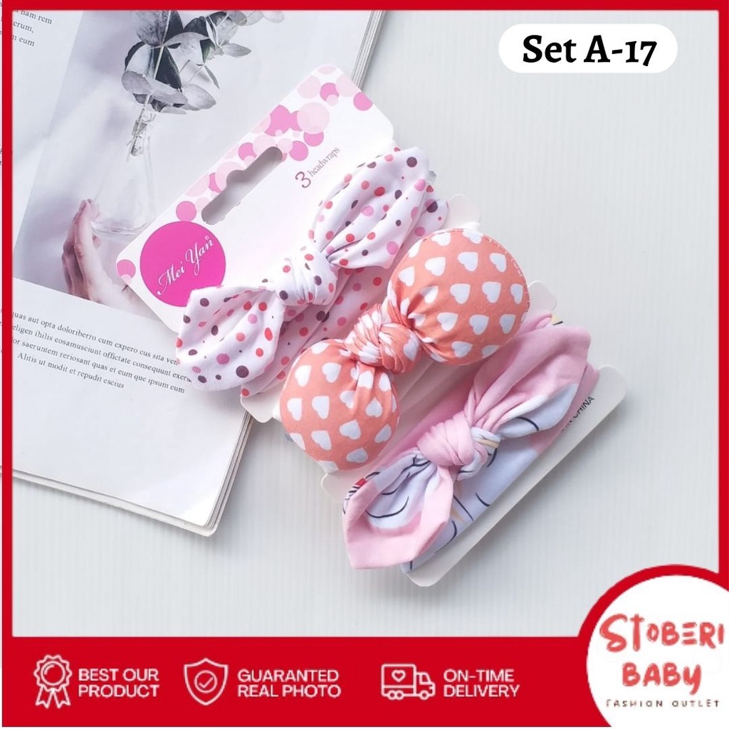 stoberi baby - BANDANA MOTIF A Bandana Set isi 3 Motif Beda / Headband Bayi Newborn Anak Perempuan Part 3