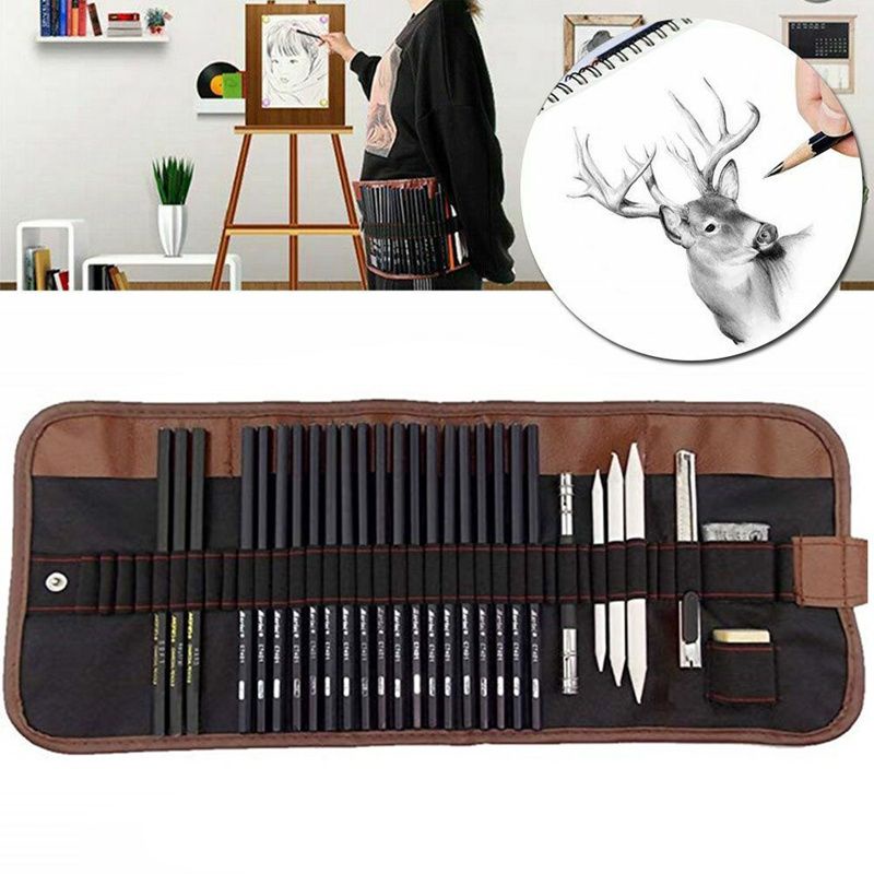 29pcs Drawing Pencil Set/Pensil Gambar Sketsa Pisau Penghapus-Dengan Pouch Serut