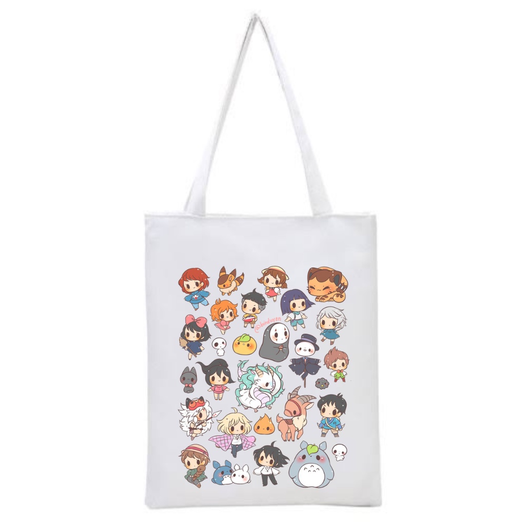 Totebag Resleting Printing STUDIO GHIBLI anime manga tas kuliah kampus sekolah viral || kiiyoomii ||