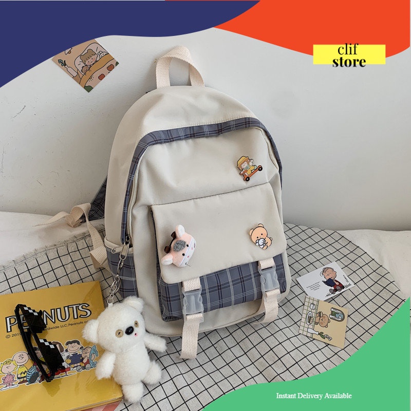 clif bag - tas ransel wanita style korea school backpack perempuan import premium by clif