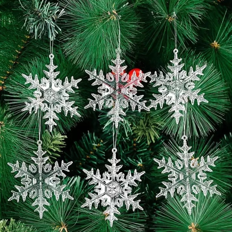 Liontin Desain Snowflake Bahan Akrilik Transparan Untuk Dekorasi Natal