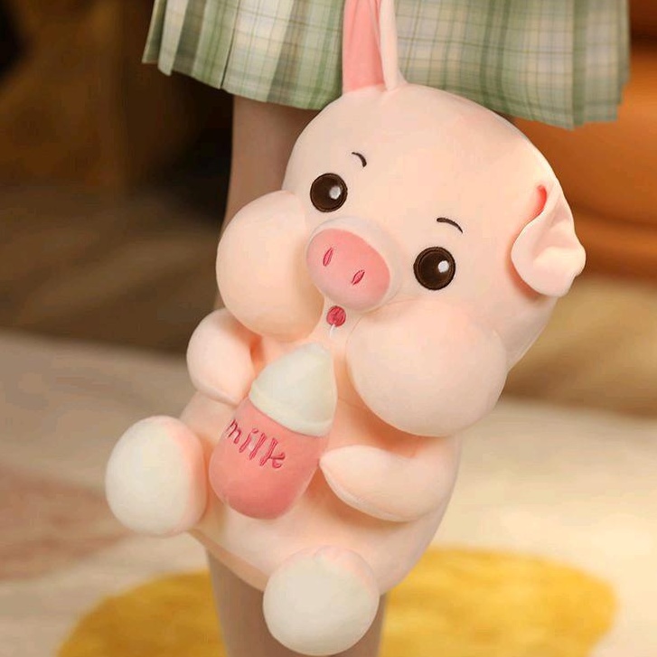 BONEKA BABI PIG BOTTLE MILK IMPORT UKURAN MEDIUM -/+35CM BONEKA BABI PEGANG BOTOL SUSU Boneka Imut