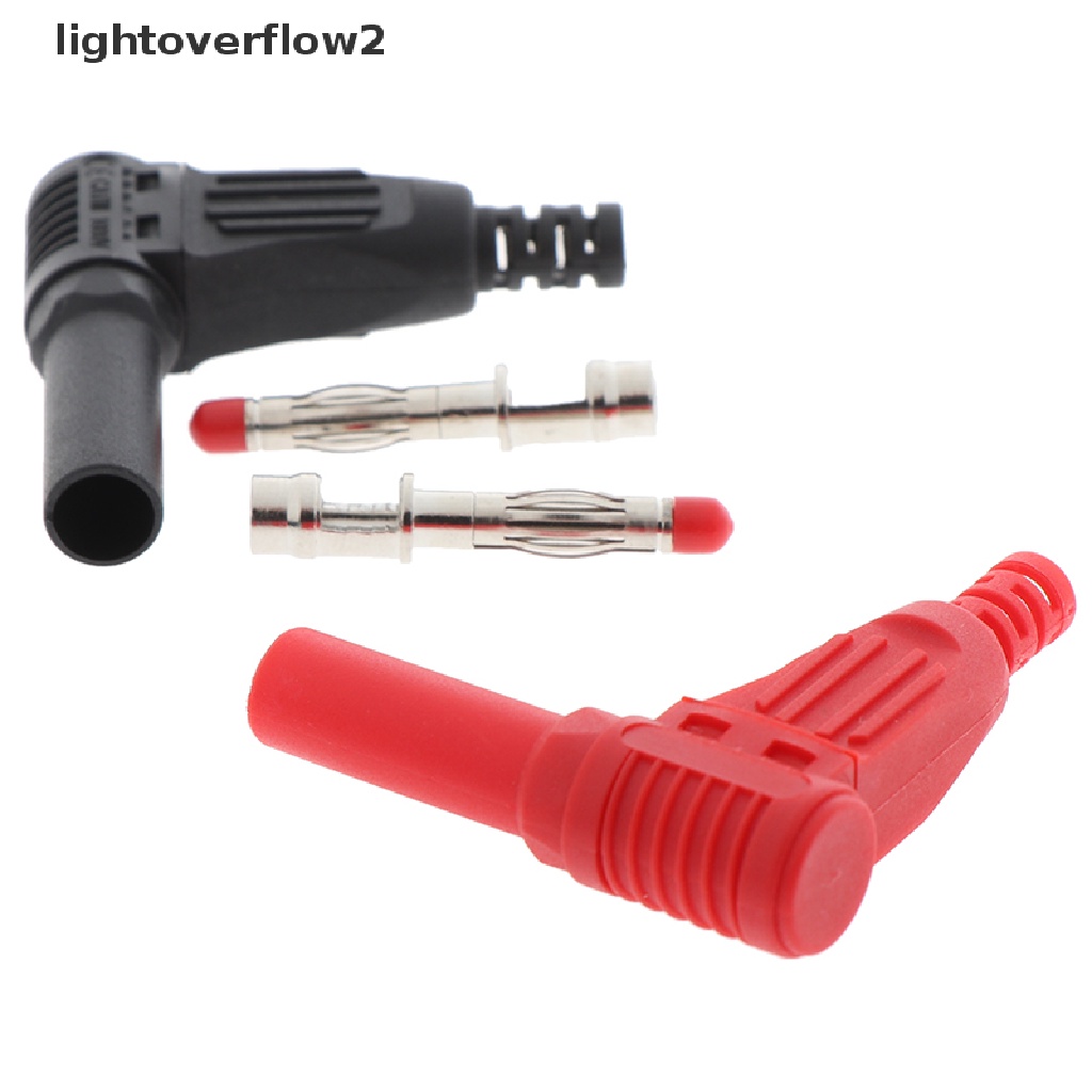 (lightoverflow2) 2pcs Banana Plug 4mm Male Sudut Kanan Warna Merah + Hitam Untuk Multimeter (ID)