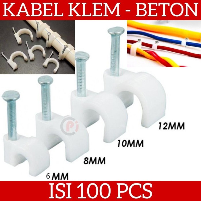 Isi 100Pcs Klem Kabel Klip Paku Beton Asli Clamp Cable 6 7 8 9 10 12mm