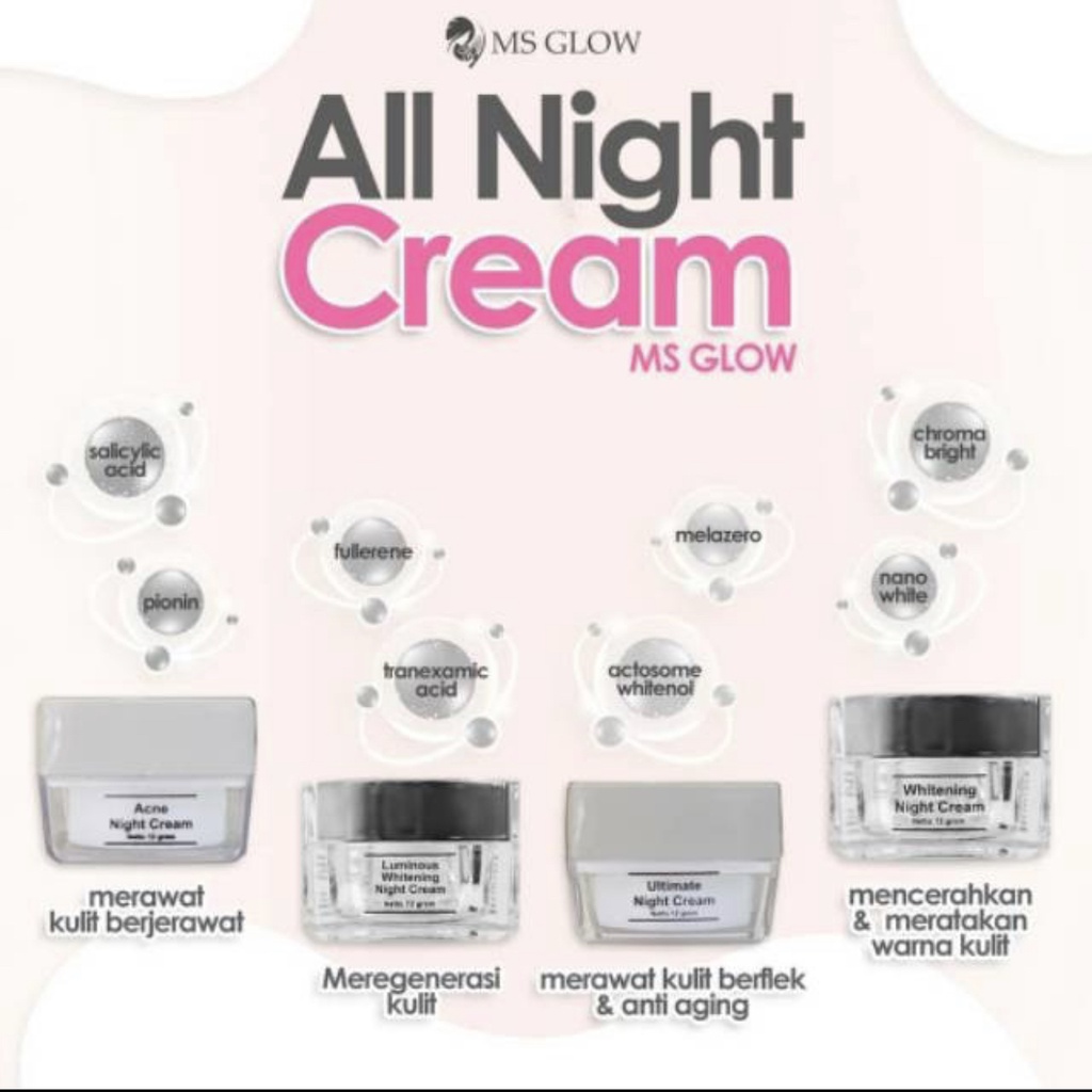 MS GLOW All Produk Paket Wajah Free Pouch Kosmetik/BB/Ecer Whitening Night Cream/Luminous/Malam Ultimate/Krim Siang/Facial Foam