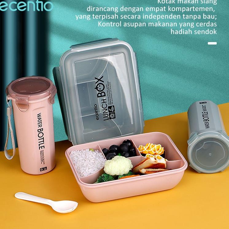 CSCc1C6--ecentio 2/4 Sekat lunch box set tempat makan anti tumpah 1100ml Kotak makan dan botol minum