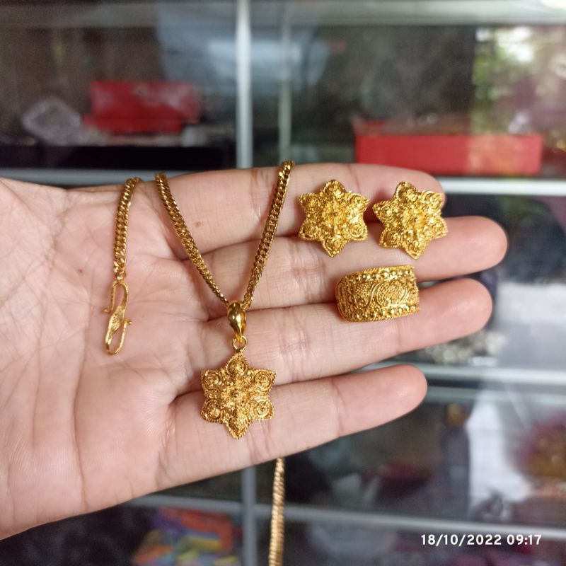 set perhiasan bali alpaka lapis emas