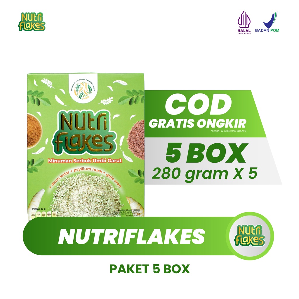 

Nutriflakes Paket 5 Box Sereal Umbi Garut Obat Asam Lambung Atasi Maag Mag Gerd Original Makanan Diet Sehat Bernutrisi Isi 280 gr