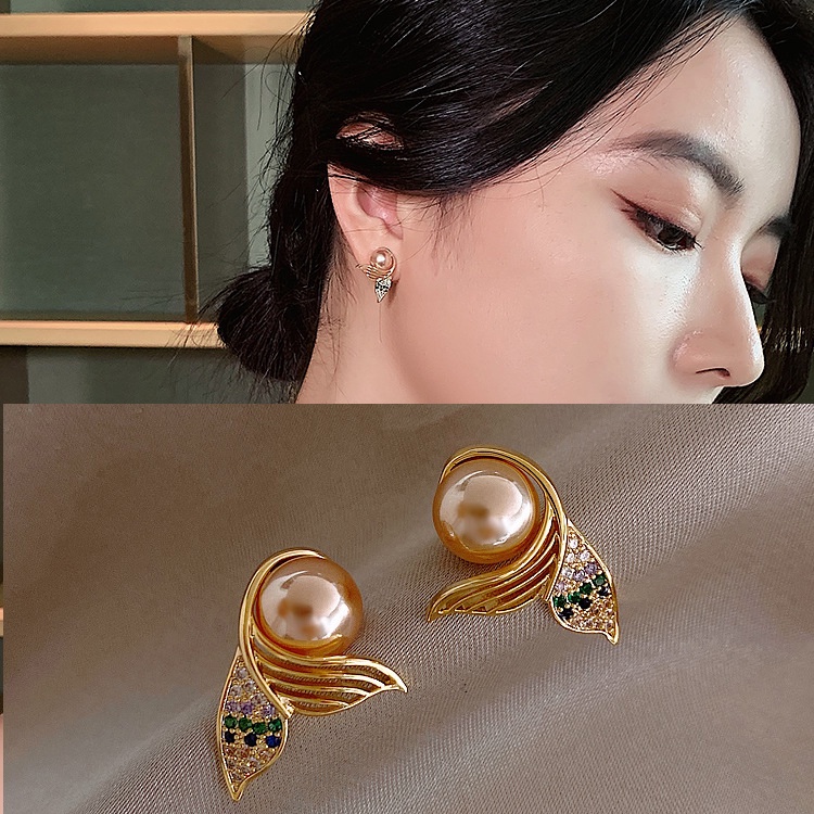 Anting Tusuk Motif Bunga Hias Mutiara Imitasi Ala Korea Untukkorea wanita emas perak earrings