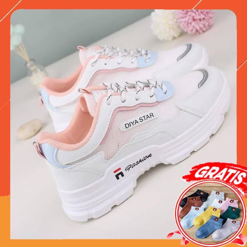 (FREE KAOS KAKI &amp; BOX) SN018 SEPATU SNEAKERS WANITA IMPORT KOREA FASHION