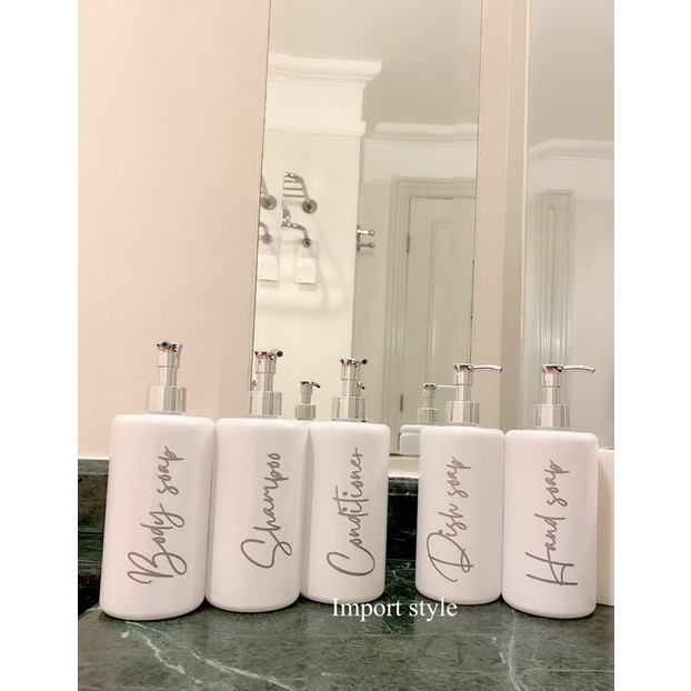 botol HITAM PUTIH GLOSSY N24 &amp; N28 500ml silver LUXURY. aesthetic bottle minimalist refill organizer tempat sabun cair pump estetik