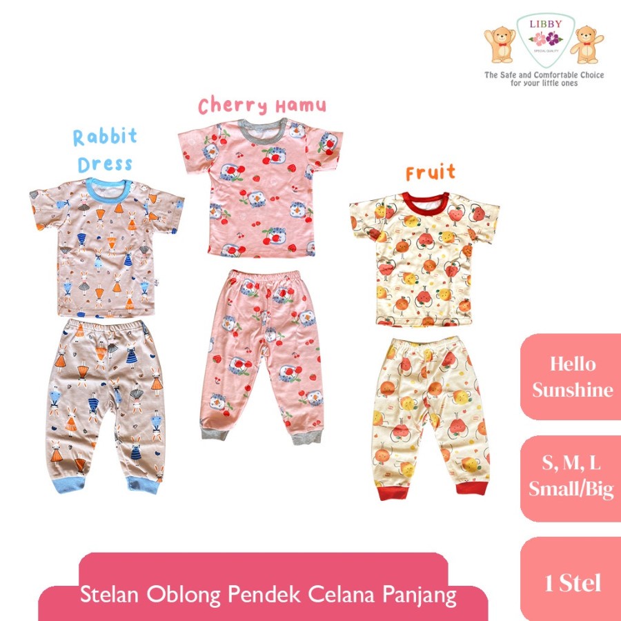 (3stel/pack) Libby SETELAN Oblong PENDEK - PANJANG / Kaos Oblong Setelan Pendek Panjang Anak Bayi