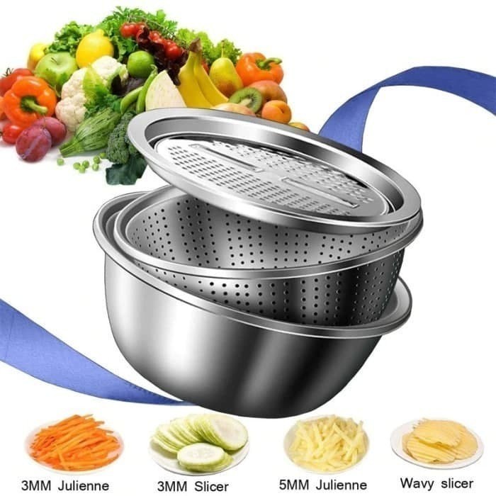 3in1 Slicer Colander Baskom Saring Pemotong Pemarut Sayur ORIGINAL