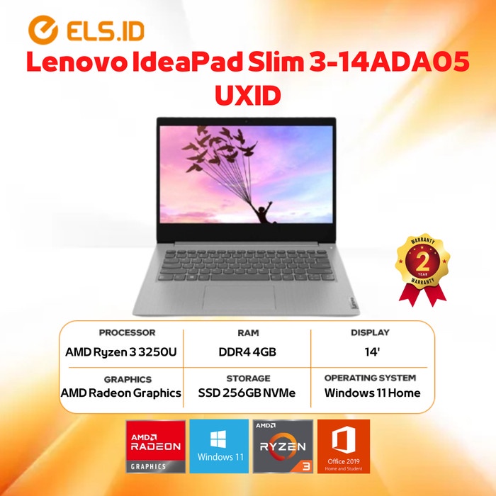 Jual Laptop Lenovo Ideapad Slim 3 14ada05 Uxid Ryzen 3 3250u 4gb Ssd 256gb 14 Fhd W11 Ohs