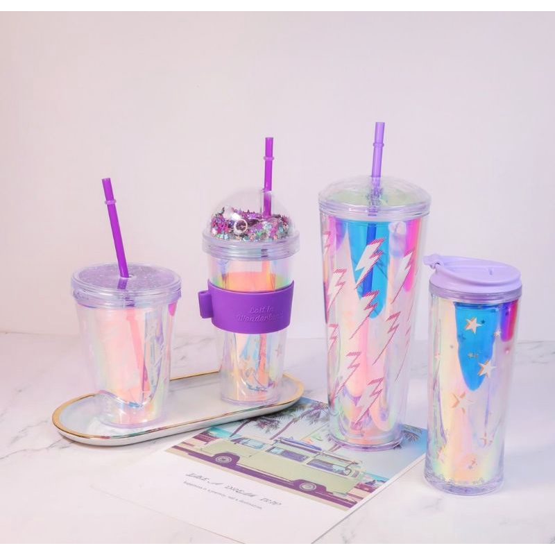 Miniso botol minum hologram tumbler botol minum ilusi tumbler transparant botol minum ilution miniso