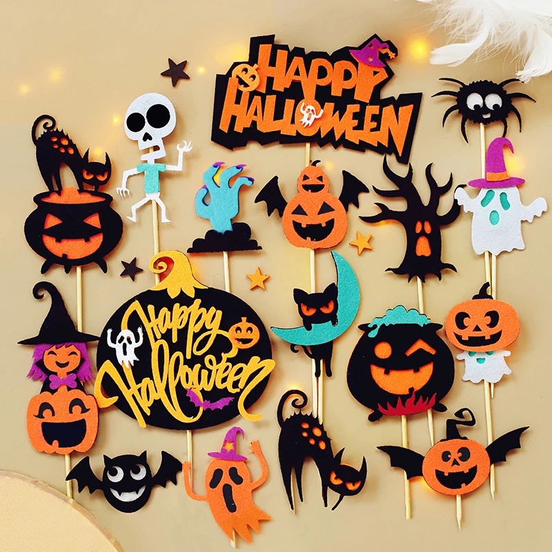 Topper Kue Desain Labu Kelelawar Hantu Laba-Laba Untuk Dekorasi Pesta Halloween