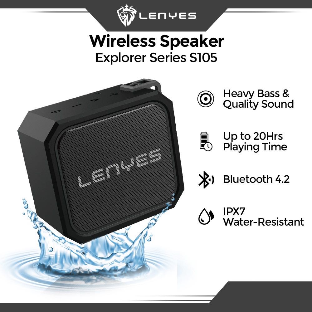 LENYES ORIGINAL S105 TWS Speaker Bluetooth Waterproof Anti Air / Anti Banting 1 Hp Connect 2 Speaker