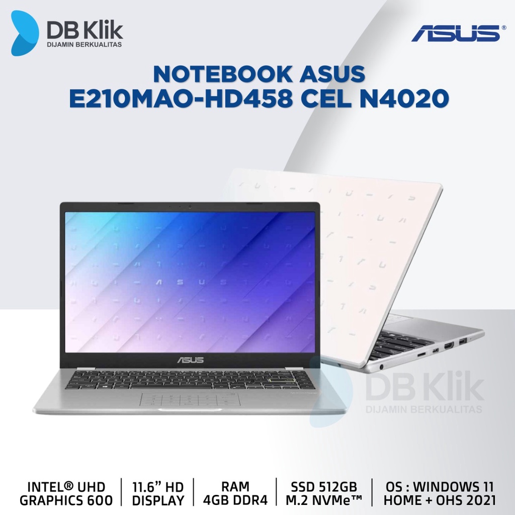 NOTEBOOK ASUS E210MAO-HD458 Cel N4020 4/512 WIN11+OHS 11,6 White